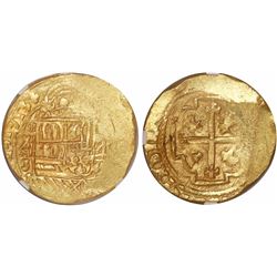 Mexico City, Mexico, cob 8 escudos, 1713J, encapsulated NGC MS 62, with WINGS gold sticker, from the