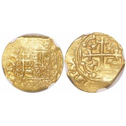 Mexico City, Mexico, cob 1 escudo, 1711J, encapsulated NGC AU 50, from the 1715 Fleet (stated inside