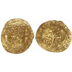 Segovia, Spain, 1 escudo, Charles-Joanna, assayer oD to right, mintmark aqueduct to left and on reve