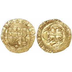 Seville, Spain, 1 escudo, Charles-Joanna, assayer Gothic D to left, mintmark S to right.