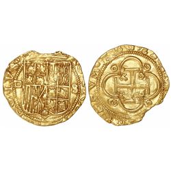 Seville, Spain, 1 escudo, Charles-Joanna, assayer Gothic D to left, mintmark S to right.
