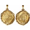 Image 1 : Seville, Spain, cob 8 escudos, Charles II, assayer M, mounted in fancy 18K gold pendant-bezel.