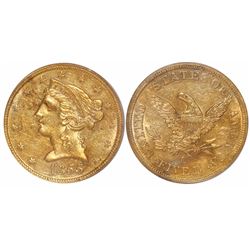 USA (Charlotte mint), $5 Coronet Liberty, 1855-C, from the SS Central America (1857), encapsulated P