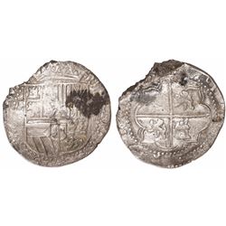 Potosi, Bolivia, cob 8 reales, Philip II, assayer B (3rd period).