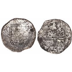 Mexico City, Mexico, cob 8 reales, Philip II or III, assayer not visible but style of F-oD with deno