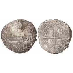 Potosi, Bolivia, cob 8 reales, Philip II, assayer B (5th period), borders of x's.