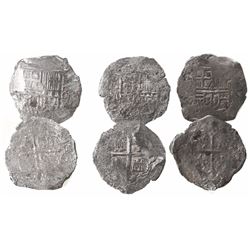 Lot of 3 Mexico City, Mexico, cob 8 reales, Philip III, assayers not visible, Grade 3.