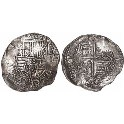 Potosi, Bolivia, cob 8 reales, Philip III, assayer Q, Grade 1.