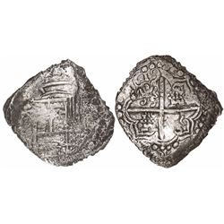 Potosi, Bolivia, cob 8 reales, 1619(T), quadrants of cross transposed, Grade 3, with original tag bu
