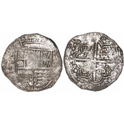 Potosi, Bolivia, cob 8 reales, Philip III, assayer T, quadrants of cross transposed, Grade-1 quality