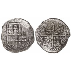 Potosi, Bolivia, cob 8 reales, Philip III, assayer not visible, Grade 1, with original tag but certi