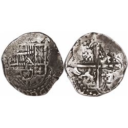 Potosi, Bolivia, cob 8 reales, Philip III, assayer not visible, Grade 1, with original tag but certi