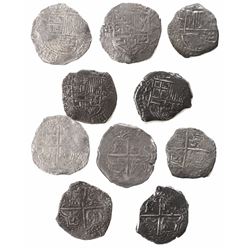 Lot of 5 Potosi, Bolivia, cob 8 reales, Philip III, various assayers (where visible), all Grade 2.
