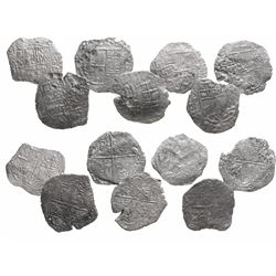 Lot of 7 Potosi, Bolivia, cob 8 reales, Philip III, assayers not visible, Grade 3.