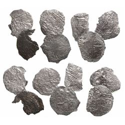 Lot of 7 Potosi, Bolivia, cob 8 reales, Philip III, assayers not visible, Grade 4.