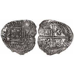 Potosi, Bolivia, cob 4 reales, Philip II, assayer RL, Grade 3.