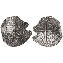 Potosi, Bolivia, cob 4 reales, Philip III, assayer not visible, Grade 2.