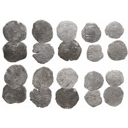 Lot of 10 Potosi, Bolivia, cob 4 reales, Philip II and III, various assayers (where visible), all Gr