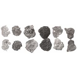 Lot of 6 Potosi, Bolivia, cob 4 reales, Philip III, assayers not visible, Grade 4.