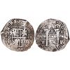 Image 1 : Potosi, Bolivia, cob 8 reales, 1654E, •PH• at top, inverted A for V in motto.