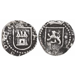 Lima, Peru, cob 1/4 real, Philip II, assayer Diego de la Torre, oD-P flanking castle, * to right of