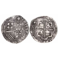Potosi, Bolivia, cob 4 reales, Philip II, assayer B (2nd period).