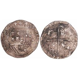Potosi, Bolivia, cob 4 reales, Philip II, assayer B (2nd period).