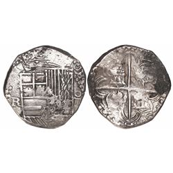 Potosi, Bolivia, cob 4 reales, Philip III, assayer R (curved leg).