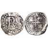 Image 1 : Potosi, Bolivia, cob 1/2 real, Philip II, assayer R (Ramos), tiny R to left, mintmark P to right.
