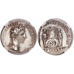 Roman Empire, AR denarius, Augustus, 27 BC-14 AD, Lugdunum mint, encapsulated NGC Ch AU, strike 4/5,