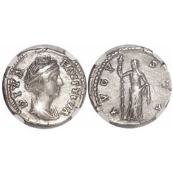 Roman Empire, AR denarius, Faustina Sr., posthumous issue, 138-140/1 AD, encapsulated NGC Ch XF.