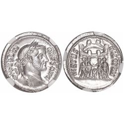 Roman Empire, AR argenteus, Diocletian, 284-305 AD, encapsulated NGC MS, strike 5/5, surface 5/5.
