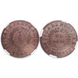 Buenos Aires, Argentina, copper 1 real, 1840, encapsulated NGC AU 50 BN.