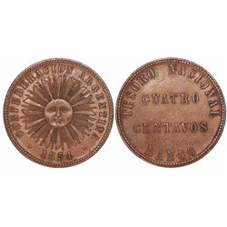 Argentine Confederation (struck in Birmingham, England), copper 4 centavos, 1854, ex-Derman.