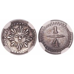 Cordoba, Argentina, 1/4 real, no date (1853-4), anepigraphic issue, 8-pointed sunface, encapsulated