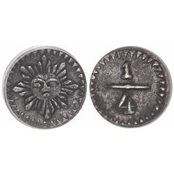 Cordoba, Argentina, 1/4 real, no date (1853-4), anepigraphic issue, 8-pointed sunface, encapsulated