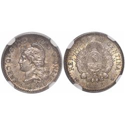 Argentina, 10 centavos, 1882, high 2, encapsulated NGC MS 61.