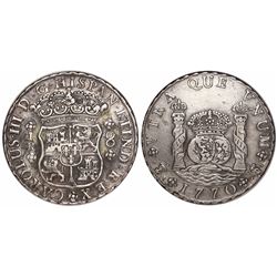 Potosi, Bolivia, pillar 8 reales, Charles III, 1770JR, • after king's name.