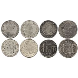 Lot of 4 Potosi, Bolivia, bust 4 reales, Charles IV, dates as follows: 1798PP, 1804PJ, 1805PJ and 18