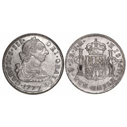 Potosi, Bolivia, bust 2 reales, Charles III, 1777PR.