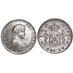 Potosi, Bolivia, bust 1/2 real, Ferdinand VII, 1821PJ.