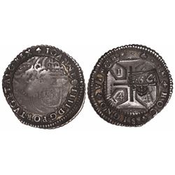 Brazil, 250 reis, Pedro II, crowned-"2SO" countermark (1688) on a Lisbon, Portugal, 1/2 cruzado of J
