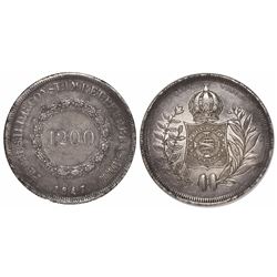 Brazil, 1200 reis, Pedro II, 1847, second-style wreath.