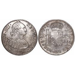 Santiago, Chile, bust 8 reales, Charles IV, 1805FJ.