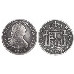 Santiago, Chile, bust 4 reales, Charles IV, 1808FJ.