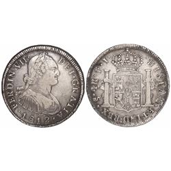 Santiago, Chile, bust 4 reales, Ferdinand VII (bust of Charles IV), 1812FJ.