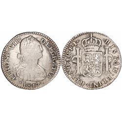 Bogota, Colombia, bust 1 real, Ferdinand VII (Charles IV), 1817FJ.