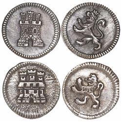 Lot of 2 Bogota, Colombia, 1/4R, Ferdinand VI and/or Charles III, anepigraphic issues, one pillar-st