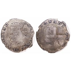 Colombia, 2 reales "chipi-chipi," 1819JF, struck over a Venezuelan imitation-cob 2 reales dated "471