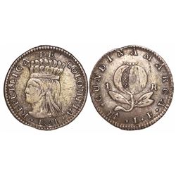 Bogota, Colombia, 1 real, 1821JF, mintmark BA with • below A.